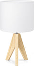 14.2 Inch, EDISHINE Small Cute Table Lamp, Wood Tripod Nightstand Lamp, Mid Century Bedside Lamp with Linen Fabric