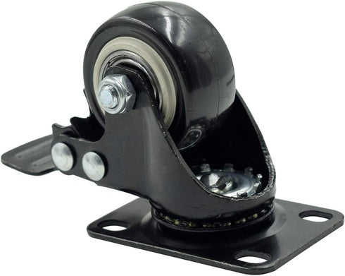 4Pcs 1.5 Inch Heavy Duty Swivel Caster Wheels, Rubber Base with Brake & Top Plate, Loading 50kg/110lbs, Black Rubber