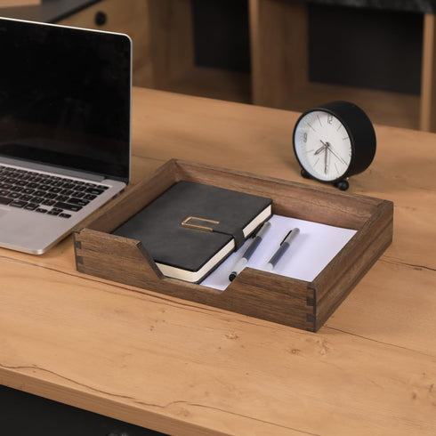 Wood Letter-Size Tray, Dark Wooden Front-Load Organizer for Office Desktop, Mail, Paper, File, Magazine Storage