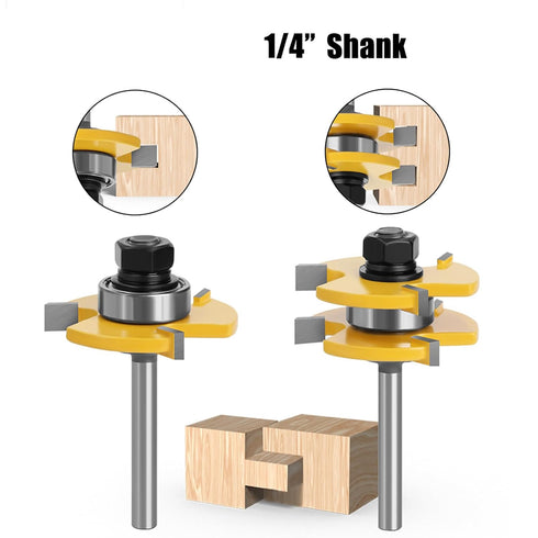 Totowood Set 2 1/4 Inch 3 Set Pro Tongue and Groove Router Bit of Pieces Shank , Teeth Adjustable T Shape Wood Milling