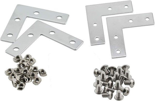 Aluminum Profile Connector Bracket Set - 4Pcs L Shape Connector, 16Pcs M5 T-Slot Nuts, 16Pcs M5x8mm Hex Socket