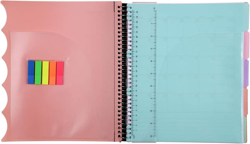 Mintra Office Durable PREMIUM Spiral Notebook, Salmon, 5 Subject (8.5in x 11in), College Ruled, Fabric Covered Coils,