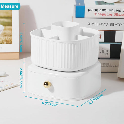 Pencil Pen Holder with Drawer, 5 Slots 360 Degree Rotating Organizer for Desk, School Supplies