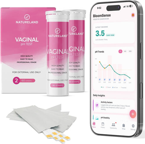 NATURELAND Vaginal pH Test Strips, High Sensitivity Daily Care Strips for Women,