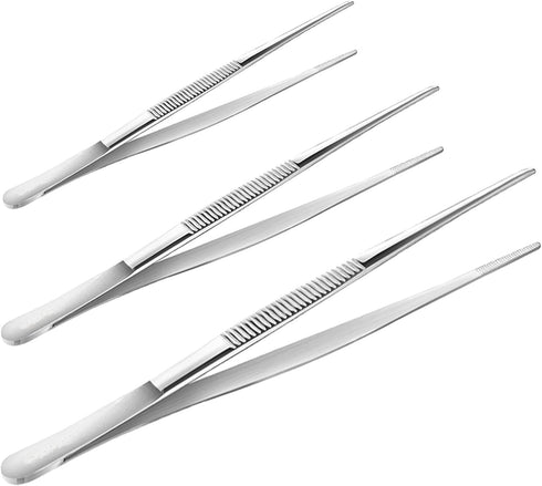 Joyangy 3pcs 8 10 12 Inch Stainless Steel Tweezers Tongs Kit, Extra Long