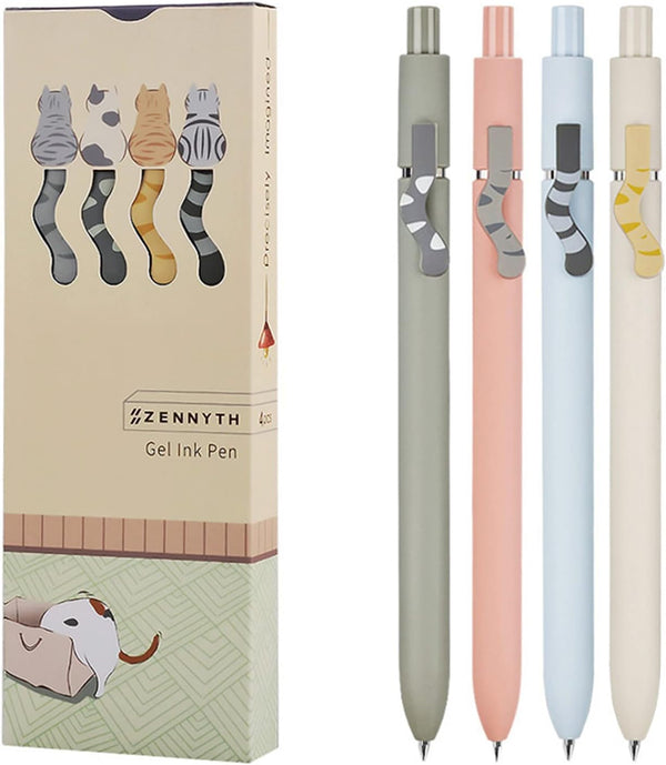 Cute Cat Tails Kawaii Pens, 0.5mm Fine Point Gel Pens, Smooth Writing Black Ink, Quick Dry Retractable Ballpoint