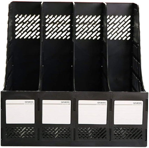 SAYEEC Desktop Magazine Holder, 4 Compartments Vertical File Organizer for Home Office and School (Black)