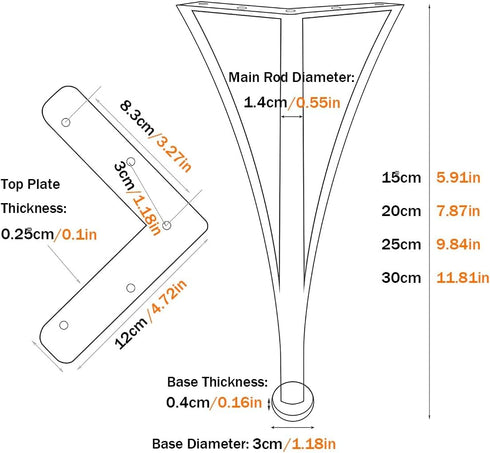 Generic 1 Pack 6/8/10/12inch Adjustable(15cm/5.9in) Metal Hairpin Table Leg - Triangle Furniture Foot - Bathroom