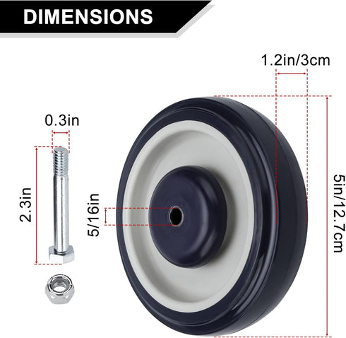 4-Pack 5" 5 Inch 1200 lbs 5/16" NORJIN Shopping Cart Replacement Wheels Kit, Cart Wheels Polyurethane Caster Wheels