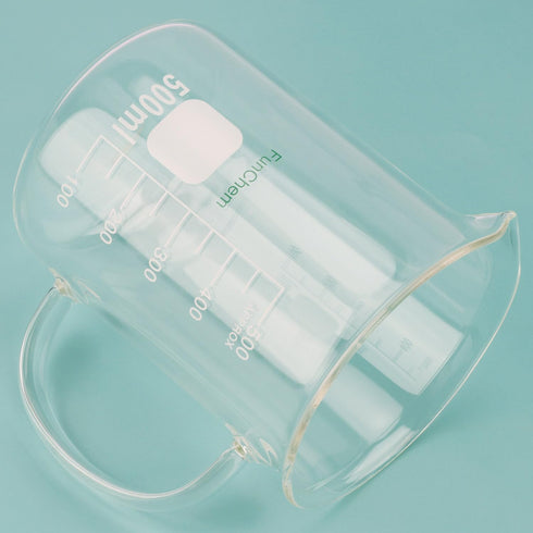 Glass Beaker with Handle, 500 ml Clear Graduated Low Form Griffin Beaker with Pouring Spout