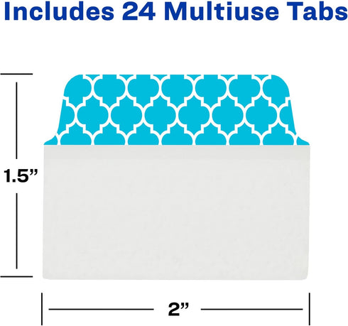 Avery Multiuse Ultra Tabs, 2" x 1.5", 24 Repositionable Tabs, Assorted Designs, 2-Side Writable