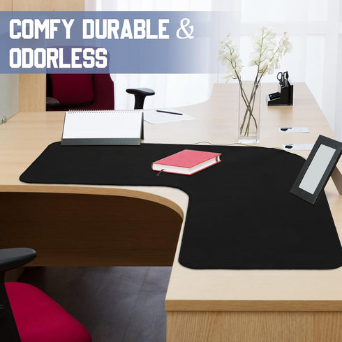 Amylove Setup 36.2 Inches(Black) L Shaped Desk Mat Corner Mouse Pad Waterproof Large Rubber Corner Desk Mat for Office