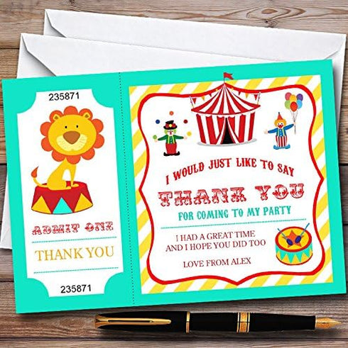 The Card Zoo Green & Yellow Circus Personalized Childrens Birthday Party Thank You Cards