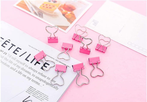Pink Heart Hollow Out Metal Binder Clips, Office Supplies for Notes and Paper Clamps