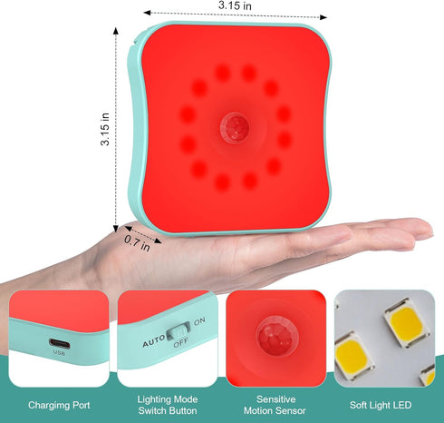 ZOCIFINER 670nm 4 Pack Red Light Motion Sensor Night Lights Rechargeable Battery Red Lights Stick On Magnetic Red Light