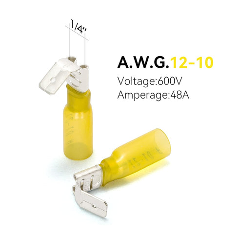 HKS 60PCS Piggyback Spade Connector, Yellow 12-10 AWG Heat Shrink Electrical Quick Disconnect Kit