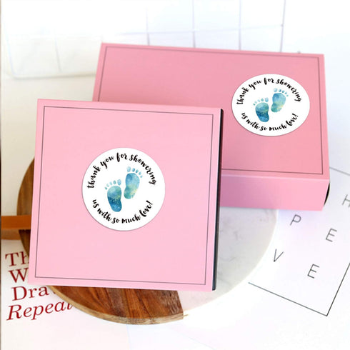 Baby Shower Stickers, Thank You for Showering Us with So Much Love, Pink Foot Stickers, 500 Labels Per Roll