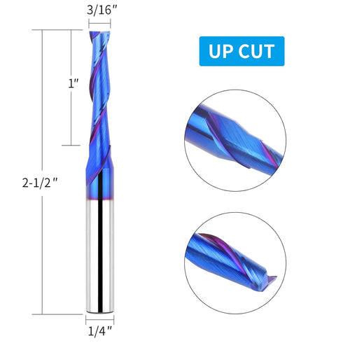 EANOSIC 3/16" 1/4" 2D 3D Upcut Spiral Router Bit Cutting Diameter Shank with Extra Long Life Coating, Solid Carbide CNC