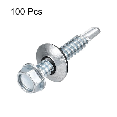 uxcell #14 x 1-1/2" Self Drilling Screws, 100pcs Zinc Plated Steel Roofing Screws with Rubber Washer for Metal