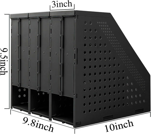 SAYEEC 1Pcs Collapsible Plastic Magazine File Holder Vertical Binder Storage Organizer for Desk Sturdy Upright Desktop Magazine Organizer Folder Rack for Office School Home (3 Compartments, Black) by SAYEEC