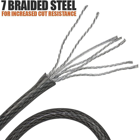 7FT 10mm (3/8") BV Heavy-Duty Security Cable Lock with Loops Extra Thick Braided Steel, Cut-Resistant & Weatherproof