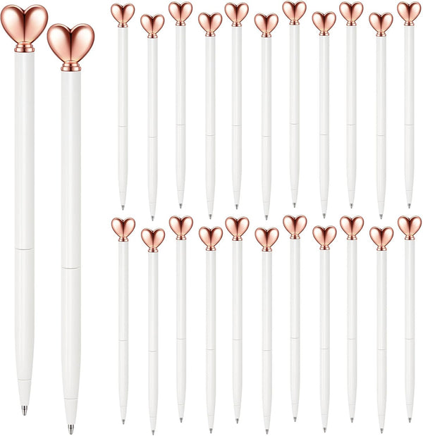 Thenshop 24 Pcs Heart Shaped Pens, Retractable Metal Cute Pens 1.0 mm Black Ink for Engagement Gifts Women