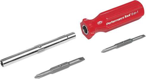Performance Tool W975 Quick Change 6-in-1 Screwdriver with Hex Torque Handle, Chrome Vanadium Steel
