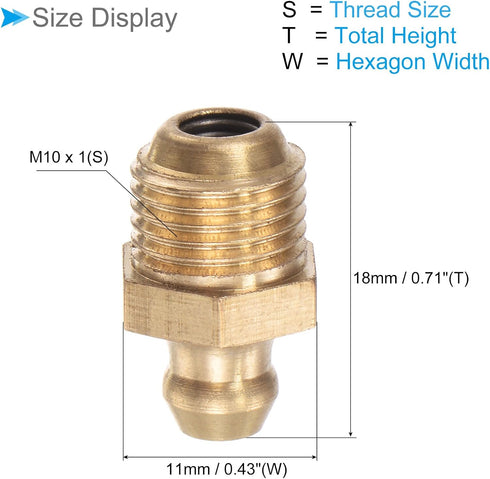 Brass Straight Grease Fitting, | M10x1mm Metric | Hydraulic Grease Nipple - (Applications: for Replacing Missing or Broken Oil Fitting), 20-Pieces