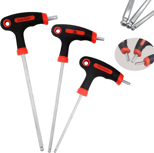 yuentoen T-Handle Allen Wrench Set, 4/5/6mm Bike Allen Hex Key Set with Ball End Screwdriver for Bicycle Repair (Red)