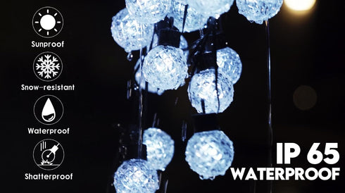 Sunlitec 25 Bulbs, IP65 8 4 15ft Solar LED String Lights, RGB Color Changing Bluetooth App Control, Waterproof, Scene