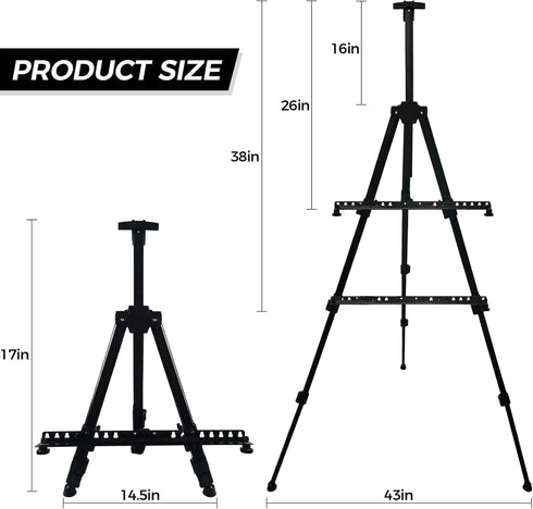 RRFTOK Art Painting Display Easel Stand, Aluminum Metal Adjustable Artist Easels, Height 17 to 66 Inch