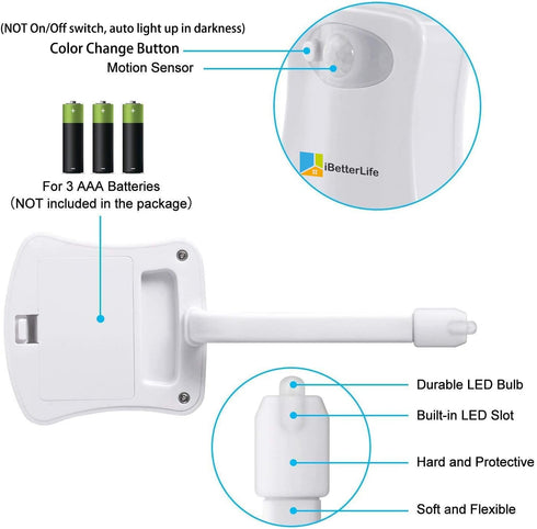 8 iBetterLife Toilet Night Light Motion Sensor The Original Color Changing LED Toilet Bowl Nightlight for Bathroom