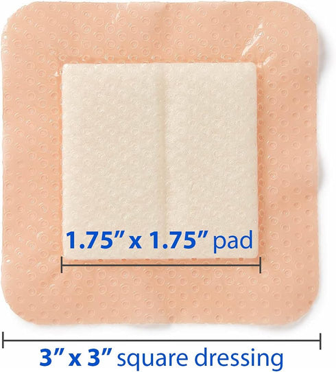 3" 3" (10 Count) Medline Optifoam Gentle EX Bordered Foam Adhesive Dressing, x Square