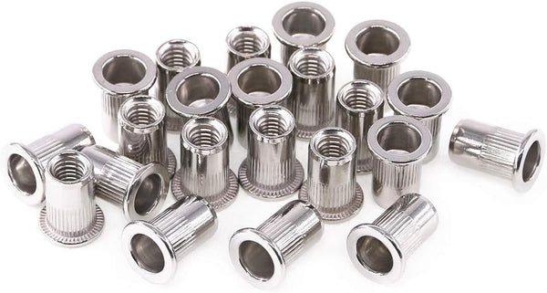 Keadic 50Pcs M6 Metric Rivet Nut, Stainless Steel Flat Head Threaded Insert for Automotive, Furniture, Decoration
