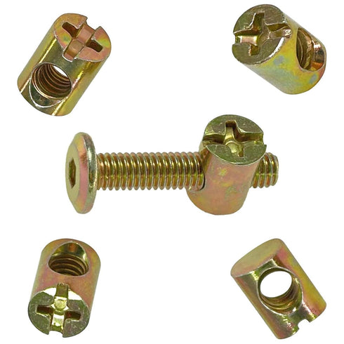 Generic M6 10 13mm (Golden,10 Barrel Nut x Cross Dowels Slotted Nuts Spring Loaded Crib Parts Replacements