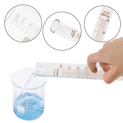 SUPERLELE Glass Graduated Cylinder Set, 10ml, 25ml, 50ml, 100ml, Thick Glass Beaker Set with 2 Droppers.