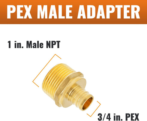 SUNGATOR 3-Pack PEX 3/4" x 1" NPT Male Threaded Adapter Crimp Fitting, No Lead Brass