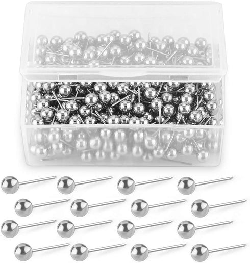 Yalis 200-count Retro Metallic Color Beads Head Push Pins, 1/8-Inch Map Tacks (Silver)