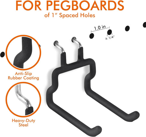 Utility Heavy Duty Pegboard Hooks - 10 Pack Peg Board Accessories for Hanging Tools Fit 1/4" Peg Holes - Pegboard Organizer Large Tool Holders for Garage Workshop Shed by LIGHT DUST