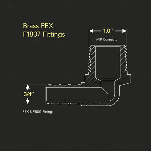 SUPPLY GIANT QYNM3410-5 PEX Barb X MIP 90 Degree Elbow Pipe Fitting, 3/4'' x 1, Brass, Pack of 5