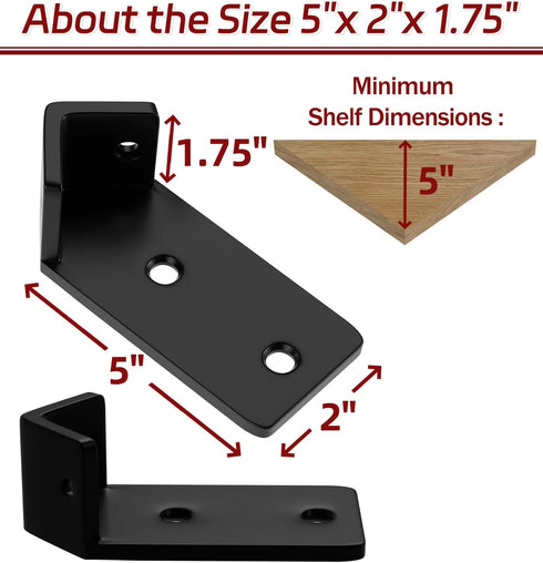 ISOKER 5 inch 3-Pack 1/5 Corner Shelf Bracket, Thick Carbon Steel Hidden Shelf Brackets, Rustic Industrial Brackets