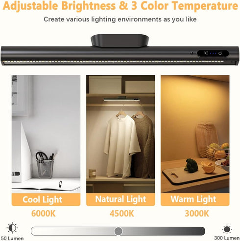 Dimmable Closet Rechargeable Magnetic LED Light Bar with Remote, Under Cabinet Lighting Wireless, Battery Powered