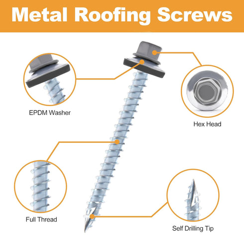 VIGRUE 300PCS Metal Roofing Screws - #10x1", #10x1-1/2", #10x2" Galvanized Hex Head Screws for Metal to Wood
