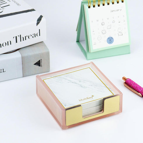 MultiBey Sticky Notes Memo Pad Holder, Rose Gold Desk Organizer Accessories for Office Home Schools (Pink)