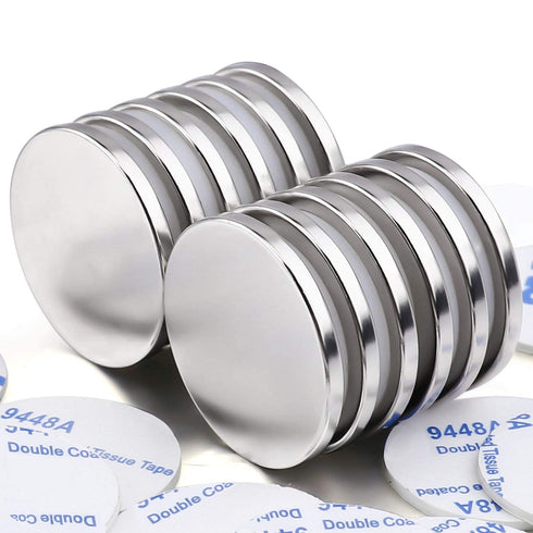MIKEDE Strong Neodymium Disc Magnets, 12 Pack Powerful Rare Earth Magnets with Double-Sided Adhesive, 1.26 inch D x 1/8