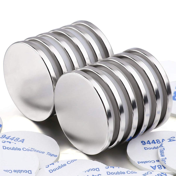MIKEDE Strong Neodymium Disc Magnets, 12 Pack Powerful Rare Earth Magnets with Double-Sided Adhesive, 1.26 inch D x 1/8