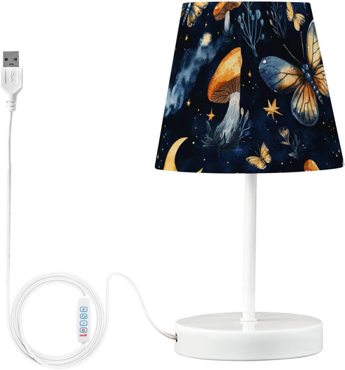 CWUPZAY 3 Dimmable Bedside Table Lamp for Bedroom Moths Mushrooms Moon Nightstand Lamp Small with Fabric Shade LED Way