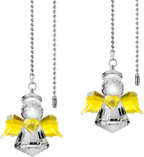 2 Pack Ceiling Fan Pull Chain Extension,Yellow Crystal Angel Pendant Pull Chains