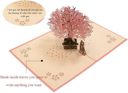 PENTA ANGEL Handmade Cherry Blossom 3D Pop Up Card for Romantic Love Letter, Wedding, Birthday Gift