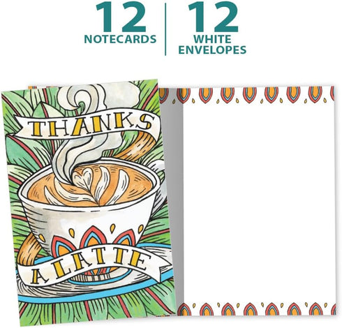 Tree-Free Greetings Thank You Cards, 12 Cards + White Envelopes, 4"x6", Artful Designs, 100% Recycled Paper, Made in